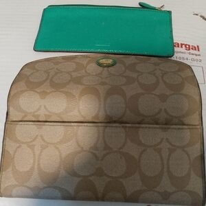 Coach Tan Monogram Bag with Green Wallet